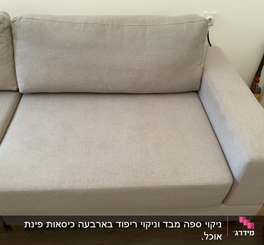 ספה אפורה עם כריות על רצפת עץ